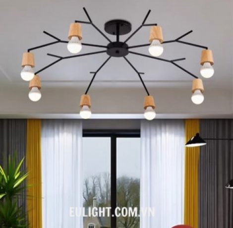 đèn chùm nghệ thuật chuôi gỗ TTK24T8