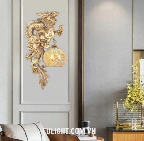 gắn tường hình rồng vàng NV092A trái