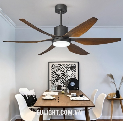 Quạt trần  chính hãng 6 cánh màu nâu gỗ QT66YY-1986H